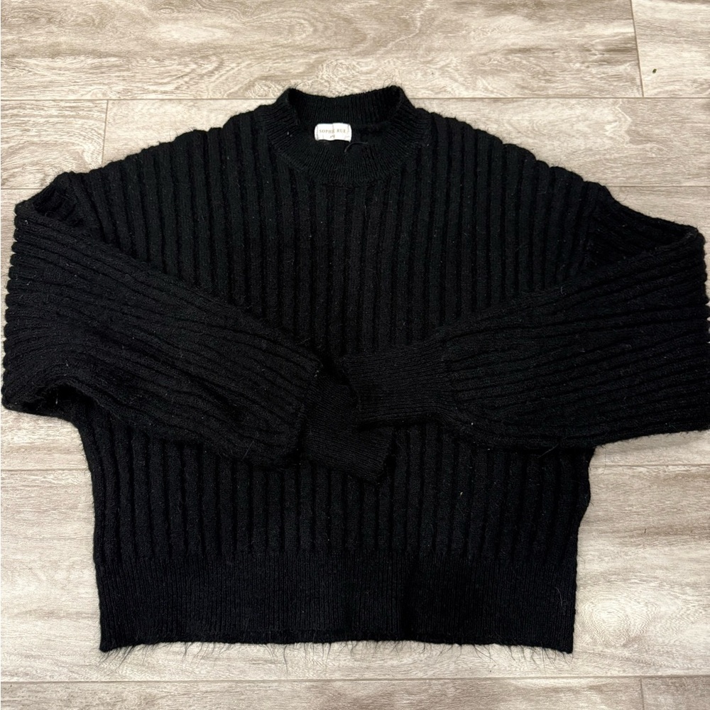 Sophie Rue Black Ribbed Crewneck Sweater